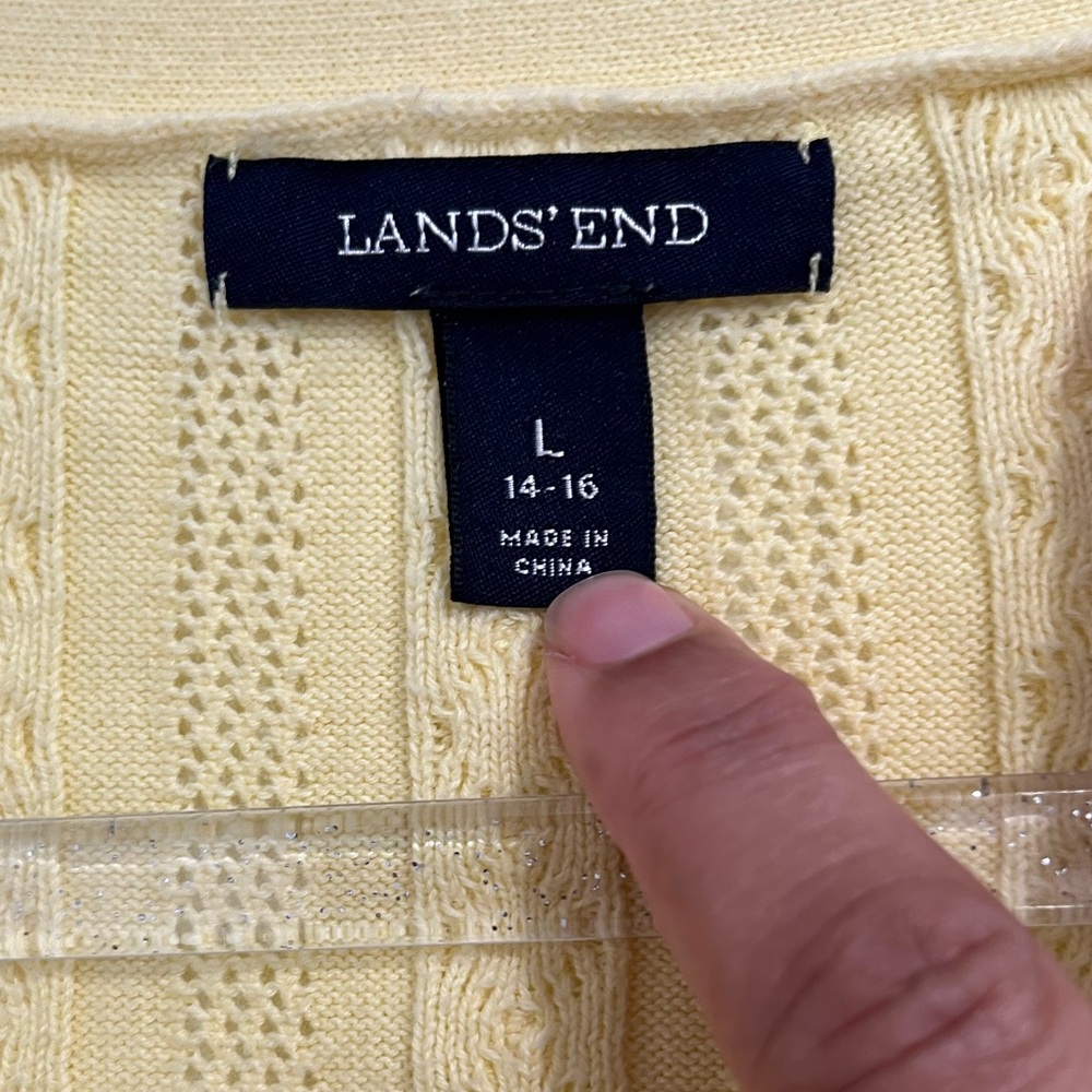 LL Bean Yellow‎ Cotton Cable Knit Cardigan Sweater Sz. L - Picture 4 of 8